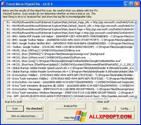 Posnetek zaslona HijackThis Windows XP