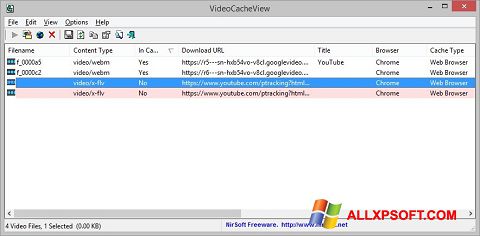 Posnetek zaslona VideoCacheView Windows XP