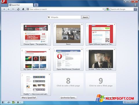 Posnetek zaslona Opera Windows XP