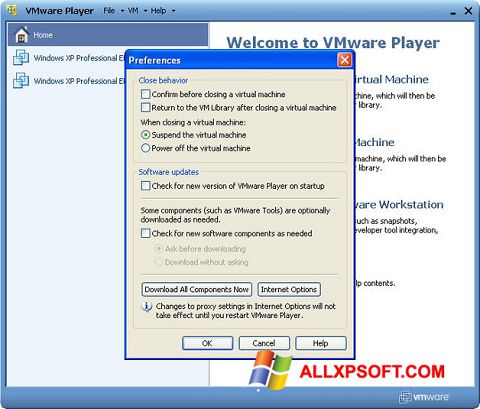 Posnetek zaslona VMware Player Windows XP