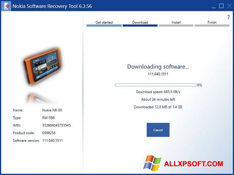 Posnetek zaslona Nokia Software Recovery Tool Windows XP
