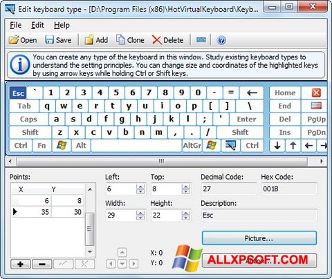 Posnetek zaslona Virtual Keyboard Windows XP