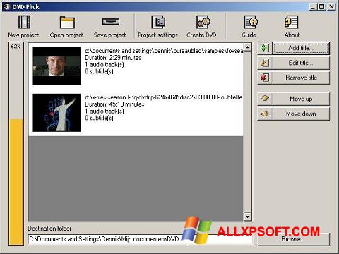 Posnetek zaslona DVD Flick Windows XP