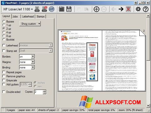 Posnetek zaslona FinePrint Windows XP