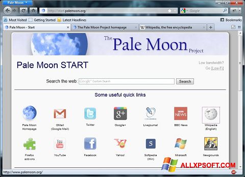 Posnetek zaslona Pale Moon Windows XP