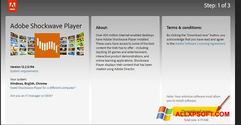 Posnetek zaslona Adobe Shockwave Player Windows XP