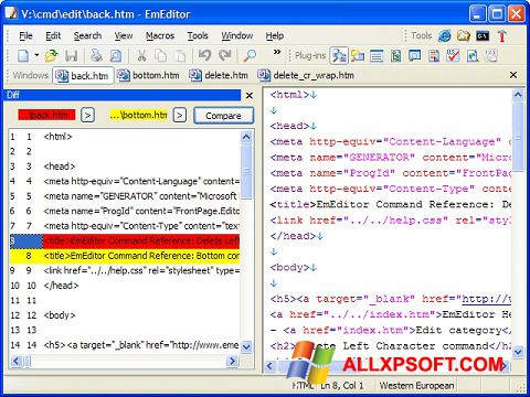 Posnetek zaslona EmEditor Windows XP