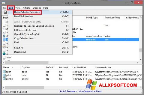 Posnetek zaslona Unassociate File Types Windows XP
