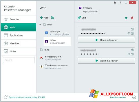 Posnetek zaslona Kaspersky Password Manager Windows XP