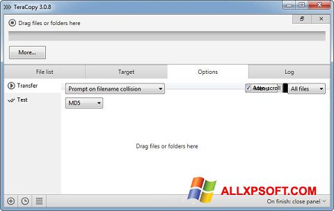Posnetek zaslona TeraCopy Windows XP