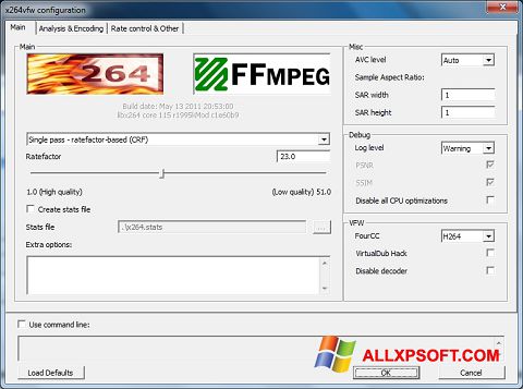 Posnetek zaslona x264 Video Codec Windows XP