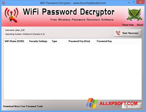 Posnetek zaslona WiFi Password Decryptor Windows XP