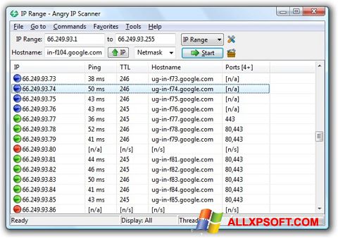 Posnetek zaslona Angry IP Scanner Windows XP