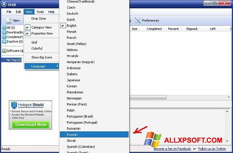 Posnetek zaslona Orbit Downloader Windows XP