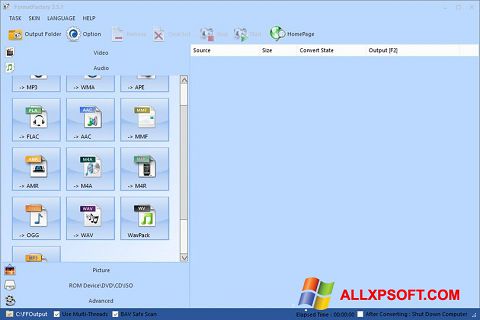 Posnetek zaslona Format Factory Windows XP