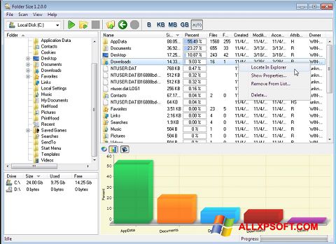 Posnetek zaslona Folder Size Windows XP