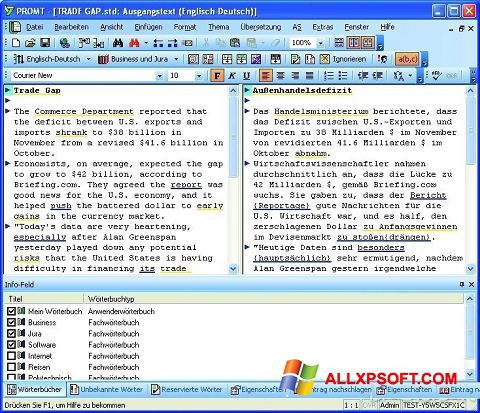 Posnetek zaslona PROMT Windows XP