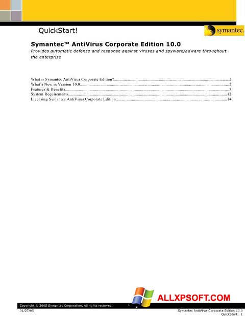 Posnetek zaslona Symantec Antivirus Corporate Edition Windows XP