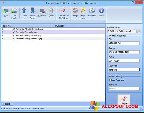 Posnetek zaslona Image To PDF Converter Windows XP