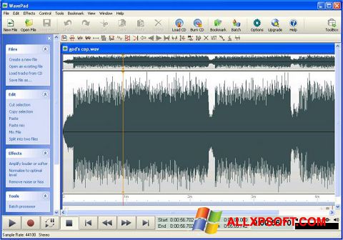 Posnetek zaslona WavePad Sound Editor Windows XP