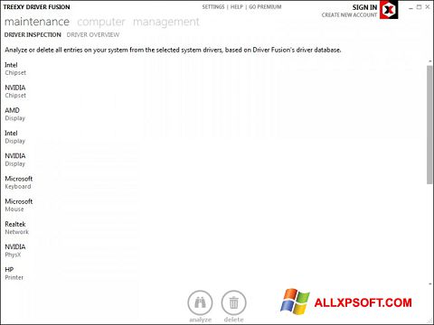 Posnetek zaslona Driver Fusion Windows XP