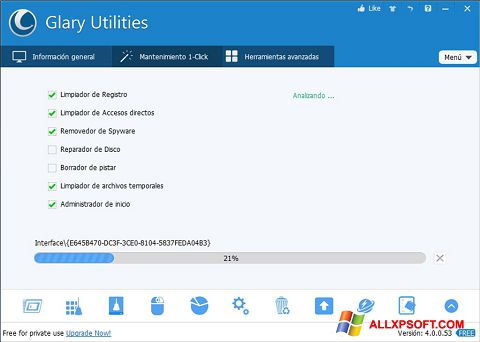 Posnetek zaslona Glary Utilities Windows XP