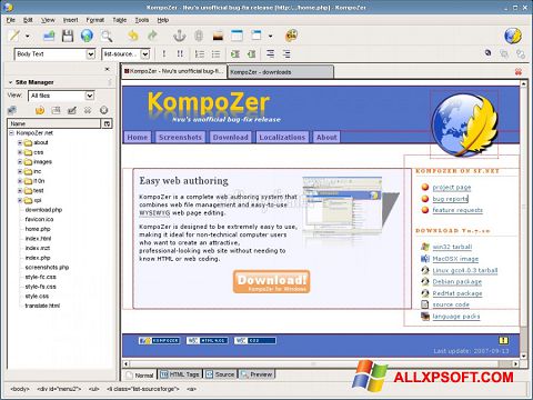 Posnetek zaslona KompoZer Windows XP
