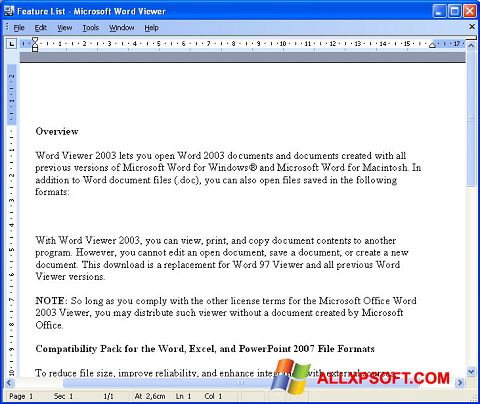 Posnetek zaslona Word Viewer Windows XP
