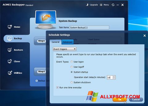 Posnetek zaslona AOMEI Backupper Windows XP