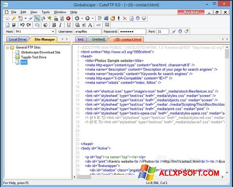 Posnetek zaslona CuteFTP Windows XP
