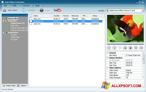 Posnetek zaslona Any Video Converter Windows XP