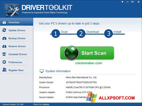 Posnetek zaslona Driver Toolkit Windows XP