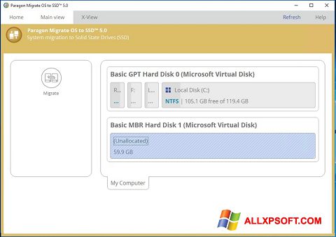 Posnetek zaslona Paragon Migrate OS to SSD Windows XP