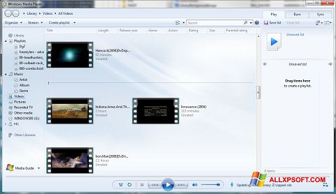 Posnetek zaslona Media Player Windows XP