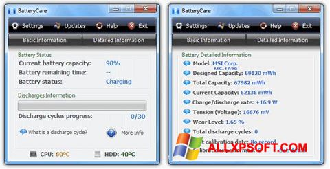Posnetek zaslona BatteryCare Windows XP