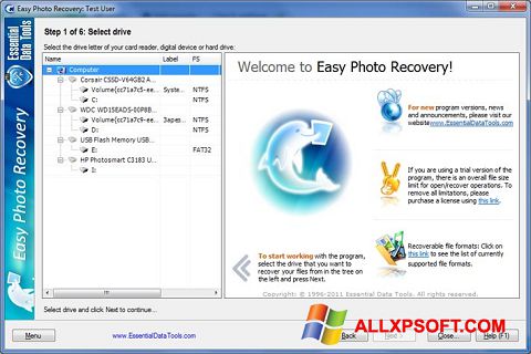 Posnetek zaslona Easy Photo Recovery Windows XP