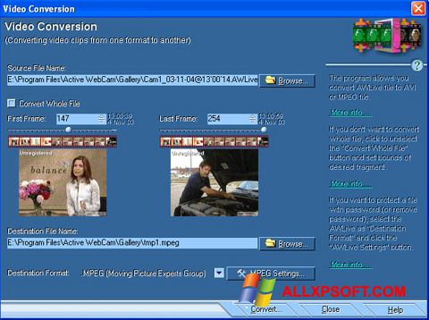 Posnetek zaslona Active WebCam Windows XP