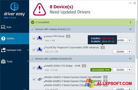 Posnetek zaslona Driver Easy Windows XP