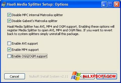 Posnetek zaslona Haali Media Splitter Windows XP