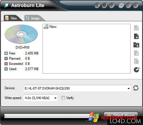 Posnetek zaslona Astroburn Lite Windows XP