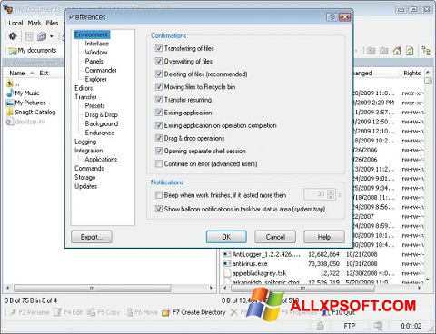 Posnetek zaslona WinSCP Windows XP