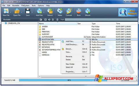 Posnetek zaslona WinISO Windows XP