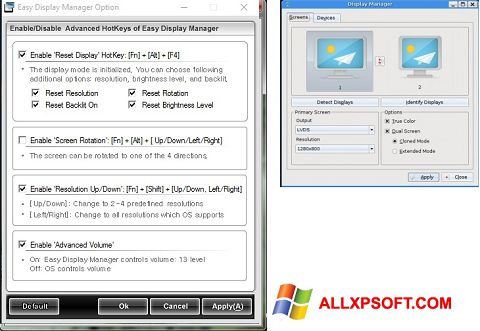 Posnetek zaslona Easy Display Manager Windows XP