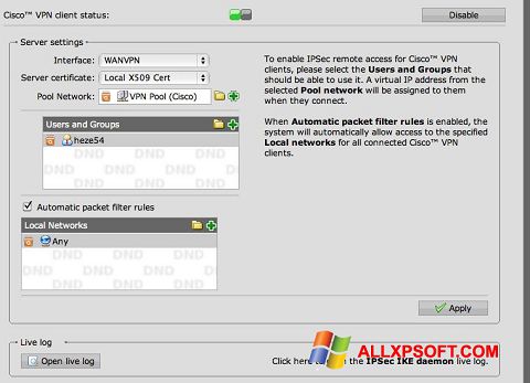 Posnetek zaslona Cisco VPN Client Windows XP