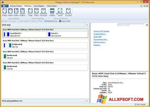 Posnetek zaslona Paragon Partition Manager Windows XP