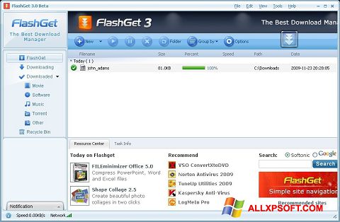 Posnetek zaslona FlashGet Windows XP