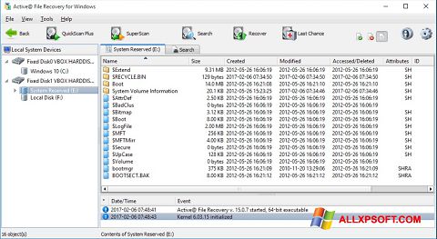Posnetek zaslona Active File Recovery Windows XP