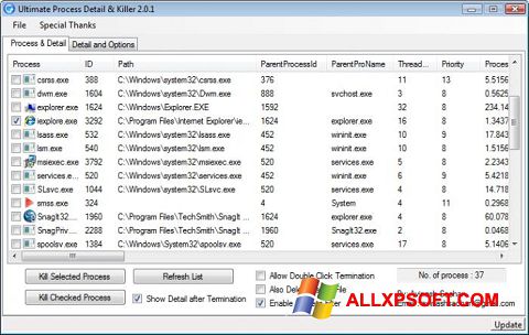 Posnetek zaslona Process Killer Windows XP