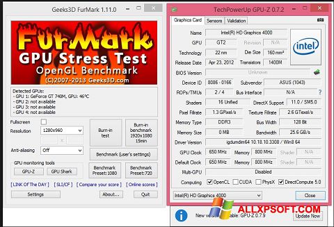Posnetek zaslona FurMark Windows XP