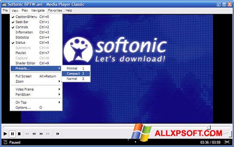 Posnetek zaslona Media Player Classic Windows XP